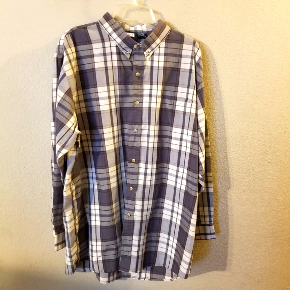 Premier International Mens Gray/Beige Plaid Long Sleeve Button Up Shirt Size XXL